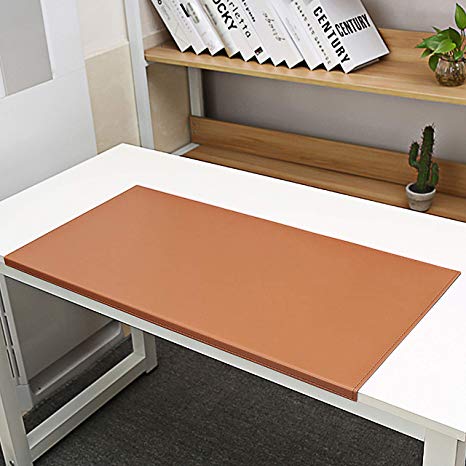 Non-Slip Soft Leather Surface Office Desk Mouse Mat Pad with Full Grip Fixation Lip Table Blotter Protector 27.55"x 15.8" Leather Pad Edge-Locked (Brown)