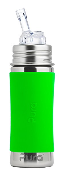Pura Stainless Steel Bottle With Silicone Straw & Sleeve, Green