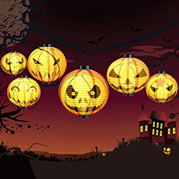 LEDMOMO Halloween Paper Lanterns with LED Lights for Halloween Party Decorations 6 Pack