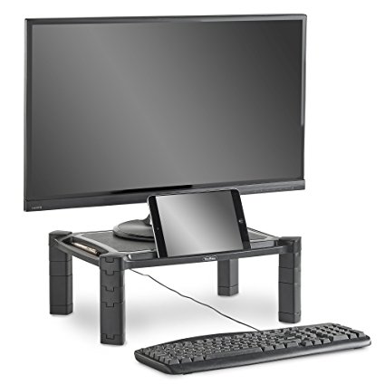 VonHaus Height Adjustable Monitor Stand for Desks | Screen Riser for Computers, Laptops & TVs | With Cable Management & Pen Storage