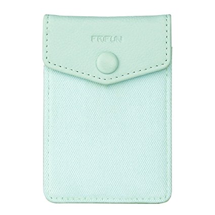 FRIFUN Cell Phone Wallet Ultra-slim Self Adhesive Credit Card Holder Stick on Wallet Cell Phone Leather Wallet For Smartphones RFID Blocking Sleeve Covers Credit Cards (Mint)