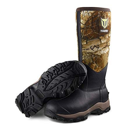 TideWe Hunting Boot for Men, Insulated Waterproof Durable 16" Men's Hunting Boot, 6mm Neoprene and Rubber Outdoor Boot Realtree Edge Camo(400Gram & Standard)