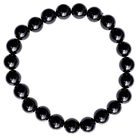 Zenergy Gems [1] Charged Premium 7" Natural Black Tourmaline Crystal 8mm Bead Stretchy Bracelet Healing Energy/Psychic Protection Reiki