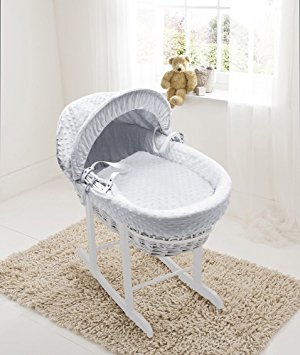 White Dimple White Wicker Moses Basket & Deluxe White Rocking Stand