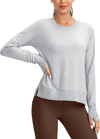 G Gradual Sweatshirt for Women Buttery Soft Yoga Tops Crewneck Modal Pullover Shirts Side Slit Thumb Holes