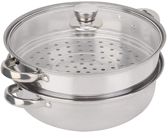 Steamer Pot - Stainless Steel Cookware 27cm/11in 2-Layer Steamer Pot Cooker Double Boiler Soup Steaming Pot