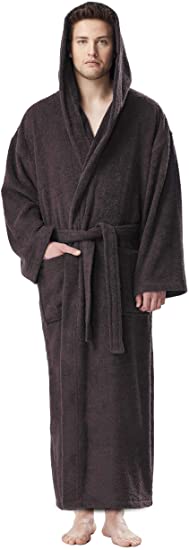 Arus Men's Hooded Classic Bathrobe Turkish Cotton Robe with Full Length Options