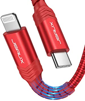 USB C to Lightning Cable 10FT, JSAUX [Apple MFi Certified] iPhone 11 Lightning to USB-C Fast Charging Cable Compatible with iPhone 11/11 Pro/11 Pro Max/X/XS/XS Max/XR, Supports Power Delivery-Red