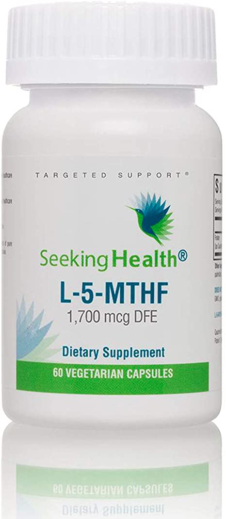 Seeking Health L-5-MTHF Capsules, Supports Healthy Methylation, Easily Absorbed Methyl Folate Supplement, Supports Healthy Nervous System, MTHFR Support Supplement, 1,700 mcg DFE, 60 Vegetarian Capsules*
