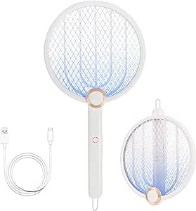 ASPECTEK 3000V Portable Electric Fly Swatter for Indoor and Outdoor, Foldable, Rechargeable with Improved Battery Life, Fly Zapper USB Charging Cable