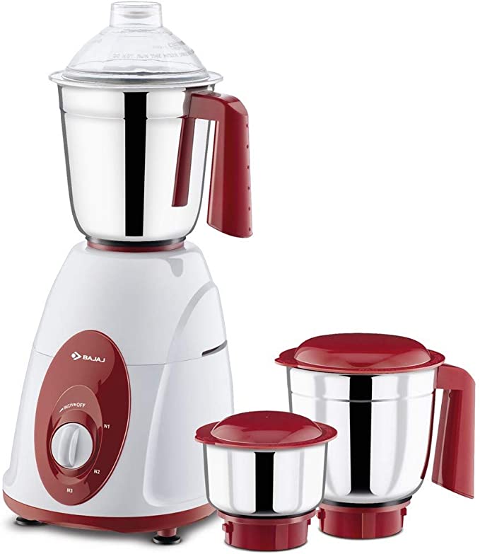 Bajaj Classic 750-Watt Mixer Grinder With 3 Jars (White And Crimson Red)