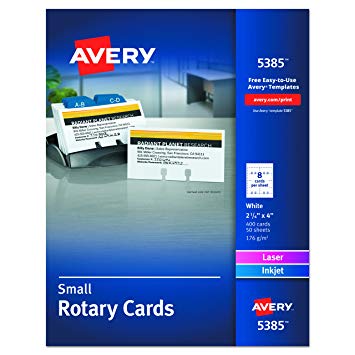 Avery 5385 Laser Rotary Cards, 2 1/6in." x 4in., Box of 400 Cards