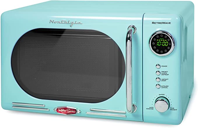 Nostalgia Retro Compact Countertop Microwave Oven, 0.7 Cu. Ft. 700-Watts with LED Digital Display, Child Lock, Easy Clean Interior, Aqua