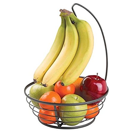 mDesign Fruit Centerpiece Tree Bowl with Banana Hanger for Kitchen Countertops - Matte Black