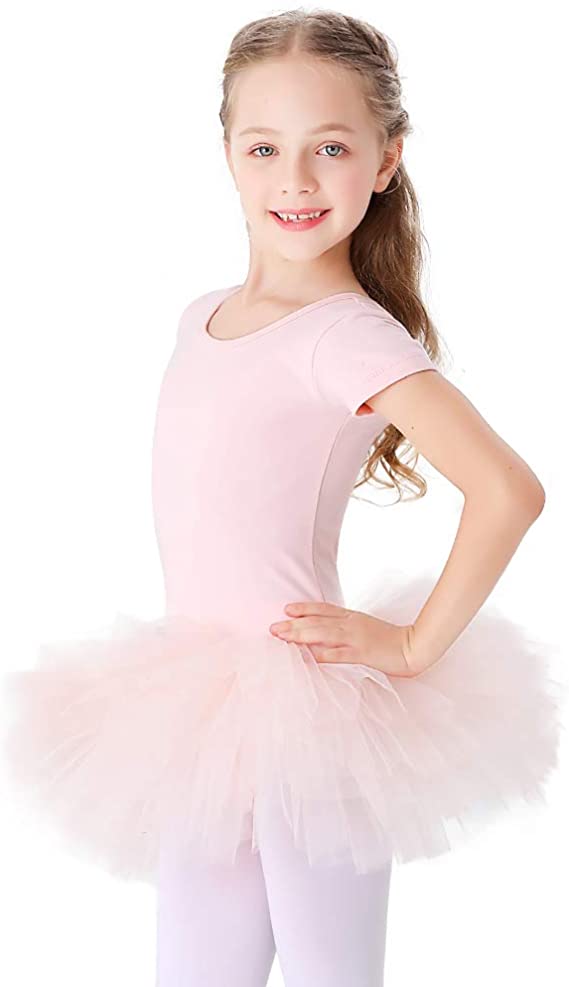Bezioner Girls Cotton Ballet Dance Dress Cute Tutu Skirted Leotard Short Sleeve