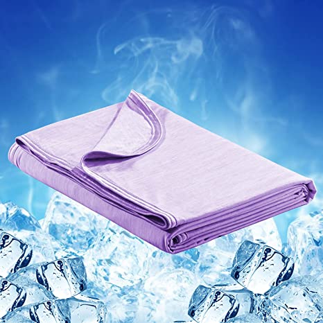 Cooling Blanket Japanese Q-Max 0.4 Technology keep cool in hot summer, 51 X 67in twin or baby sized blanket for Adults, Children, Babies. Mica Nylon and PE Cool Fabric Breathable Comfortable-Purple