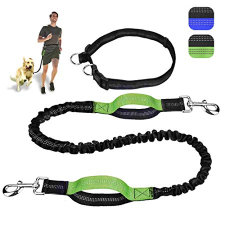 KiddyWoof Retractable Dog Leash, 6.25ft Hands-Free Dog Leash with Adjustable Waist Belt and Strong Dual Handle Bungees for Large Dogs up to 150 lbs, Reflective Dog Leash, Same Security at Night