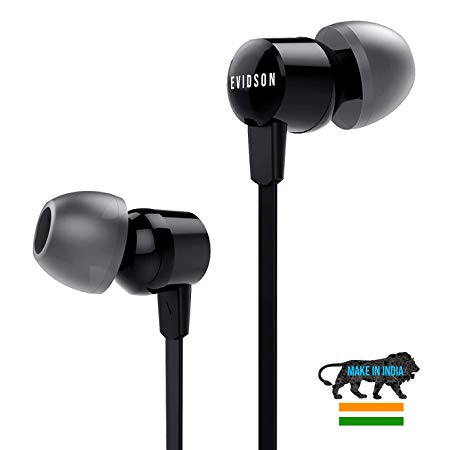 Evidson Vibe in-Ear Wired Earphones with Mic, 2X Bass, Off-Axis Ergonomic fit, Truly Indian (Black)