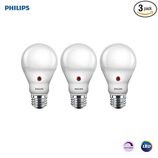 Philips LED Dusk-to-Dawn A19 Light Bulb: 800-Lumen, 2700-Kelvin, 8-Watt (60-Watt Equivalent), E26 Base, Frosted, Soft White, 3-Pack (California Residents Only)