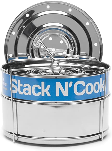 Original Stack N Cook Stackable Insert Pans - Fits 3 Qt Electric Pressure Cooker - Accessories for Instant Pot Baking, Lasagna Pans, Food Steamer, Pot in Pot - Interchangeable Lid