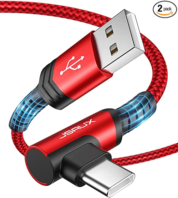 USB C Cable [2-Pack 10ft], JSAUX 3.1A Type C Charger Fast Charging Cable Right Angle Braided C Port Charging Cable Type C Charger Cord Compatible with Samsung Galaxy S10 S9 S8, Note 10 9 8,A51,LG-Red