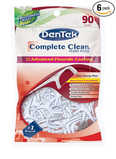 Dentek Complete Clean Floss Picks with Advanced Fluoride Coating, 90 Count (Pack of 6)
