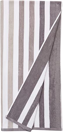 AmazonBasics Oversized Premium Beach Towels - Grey Ombre Stripes, 2-Pack
