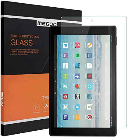 MEGOO Fire HD 10 Screen Protector (2019/2018 Released), Rounded Edge/Anti-Scratch Tempered Glass Protector for All-New Fire HD 10 Kids Edition (9th / 7th, 2019/2017 Released)