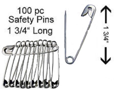 100 Piece Safety Pins Set - Coiled Design with Nickel Plated Steel 1-34 Inches - For All Types Of Fabrics and Clothing Arts and Crafts Projects Fishing And Diapers - By Katzco