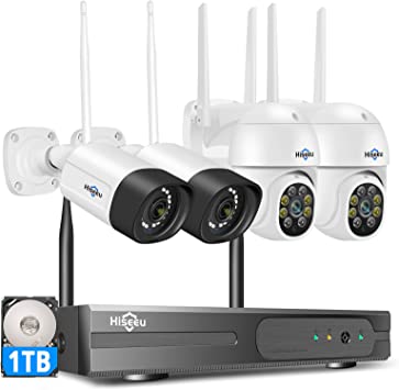 【PTZ Camera Bullet Camera】Hiseeu 8CH Wireless Security Camera System,5MP Wireless CCTV System With 2-Way Audio,Remote View,IP66 Waterproof,Color Night Vision,Motion Detect&App Alert,1TB HDD Included