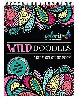 Wild Doodles Adult Coloring Book - Features 50 Original Hand Drawn Anti-Stress Designs Printed on Artist Quality Paper, Hardback Covers, Spiral Binding, Perforated Pages, Bonus Blotter