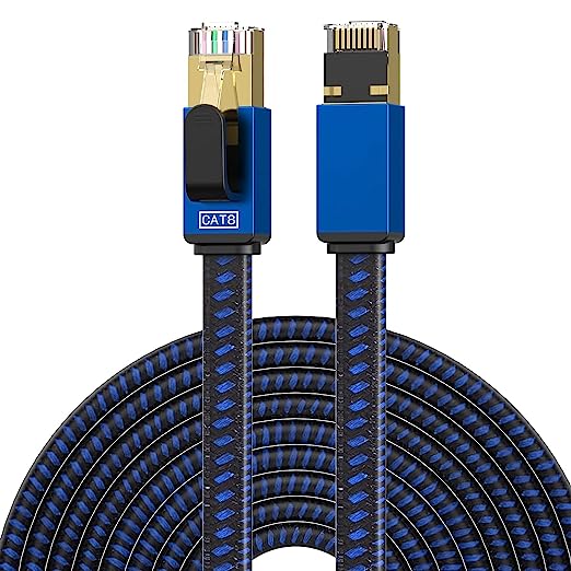 LEKVKM Cat 8 Ethernet Cable 2FT 2Parks High Speed Internet Cable Nylon Braided Network Cable RJ45 Connectors SSTP Shielded Flat LAN Cable Cat8 ethernet Cables 2feet for PC