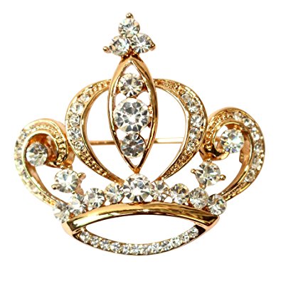 Navachi 18k Gold Plated White Crystal Royal Crown Az7655b Brooch Pin