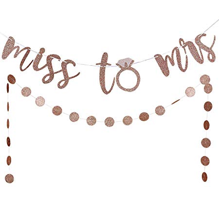 Rose Gold Glittery Miss to Mrs Banner and Rose Gold Glittery Circle Dots Garland(25pcs Circle Dots) -Bachelorette Wedding Engagement Party Decoration Supplies