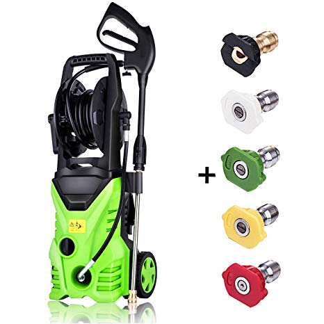 COOCHEER Electric Pressure Washer, 3000 PSI High Pressure Washer, Professional Washer Cleaner Machine with 5 Interchangeable Nozzles, 1800W Rolling Wheels,1.80 GPM