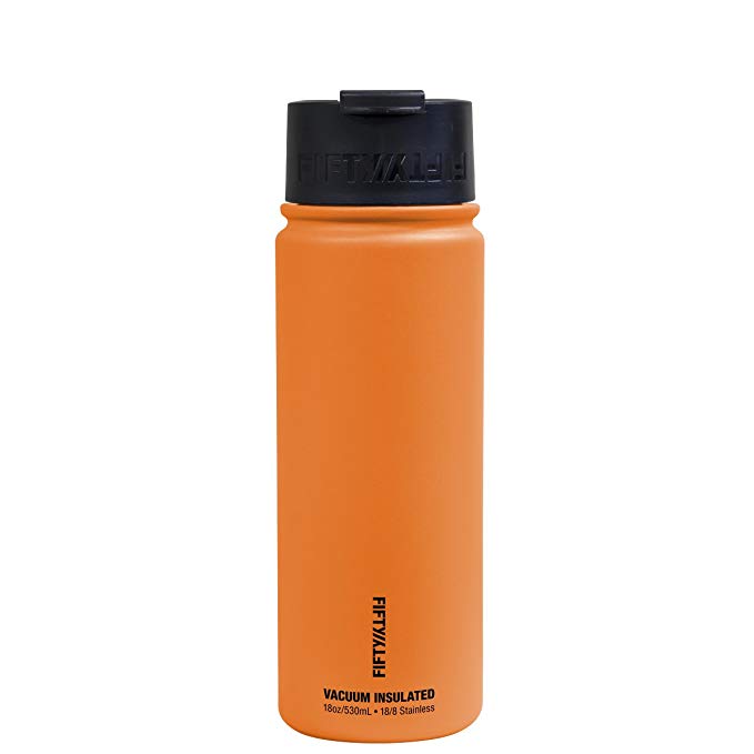 Fifty/Fifty, Double Wall Vacuum Insulated Café Water Bottle, Stainless Steel, Flip Cap w/Wide Mouth