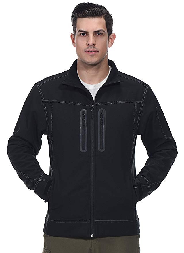 MIER Men's Water Resistant Tactical Jacket Lightweight Outdoor Windproof Softshell Jacket, Microfleece Lined, Black