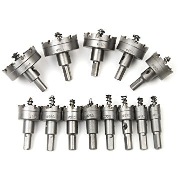 TCT Carbide Alloy Hole Saw Set, Ankoow 13Pcs 16mm-53mm Multiple-tooth Drill Bits for Cutting Thick Stainless Steel, Sheet Metal, Cast Iron, Copper, Brass, Steel Plate, Fiberglass and FRP