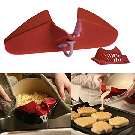 Cooking Tool,Hot Silicone Soup Funnel Kitchen Gadget Tools Water Deflector Cooking Tool New (Red)