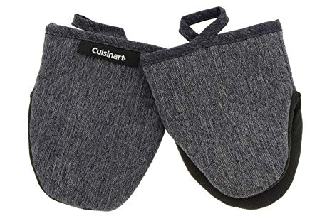 Cuisinart Chambray Neoprene Mini Oven Mitts, 2pk – Heat Resistant Kitchen Gloves to Protect Hands & Surfaces w/Non-Slip Grip & Hanging Loop –Ideal for Handling Hot Cookware/Bakeware – Charcoal