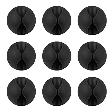 Smilife 9 Pack Black Silicone Cable Clip Holders, Self Adhesive Wire Management, Well-Organized Cables for Home, Office, Car