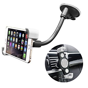 Ankoda® Car Phone Holder, 2-in-1 Windshield/ Air Vent Car Cradle Car Mount With Strong Sticky Gel Pad For iPhone 7/ 7 Plus/ 6/ 5, Samsung Galaxy, HTC, LG, Huawei and Other 3.5''-6'' Smartphone, 360 Degree Rotation