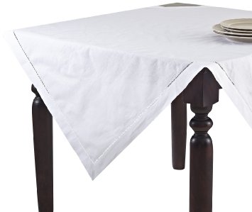 SARO LIFESTYLE 6100 1-Piece Hemstitched Square Tablecloth, 36-Inch, White