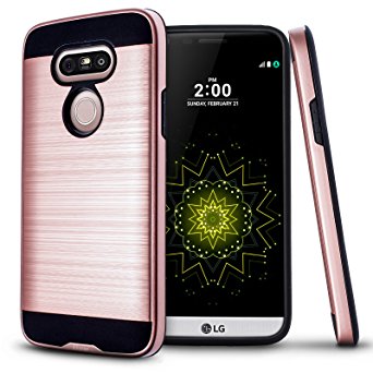 LG G5 Case ,eTzone Prime Protective Metal Texture Brushed 2-Piece /Dual Layer Hybrid Hard PC Soft TPU Slim Fit Cover for LG G5 2016 Steel Pink