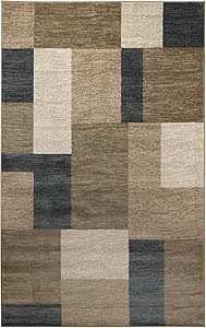 Superior Indoor Area Rug, Jute Backing, Home Decor for Bedroom, Living Room, Office, Kitchen, Hallway, Floor Cover, Patchwork, Color Block, Plush, Clifton Collection, 8' x 8' Square, Beige