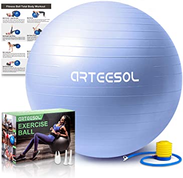 Yoga Ball arteesol Anti-Burst Exercise Ball, Fitness Balance Swiss Ball with Quick Pump 45/55/65/75/85cm Anti-Slip Workout Ball,Heavy Duty Gym Ball for Physical Therapy, Gym and Home Exercise