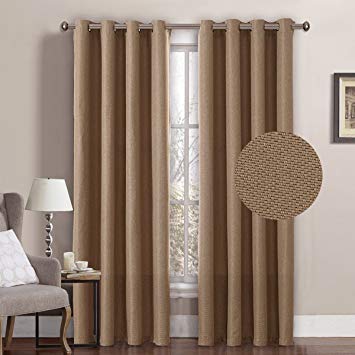 Linen Curtains Blackout Curtains 108 for Patio Doors/Sliding Door, Room Darkening Linen Curtains 108 Inches Long Heavy Duty Faux Linen Blackout Curtains, Burlap Effect Extra Long Linen Curtain, Tan