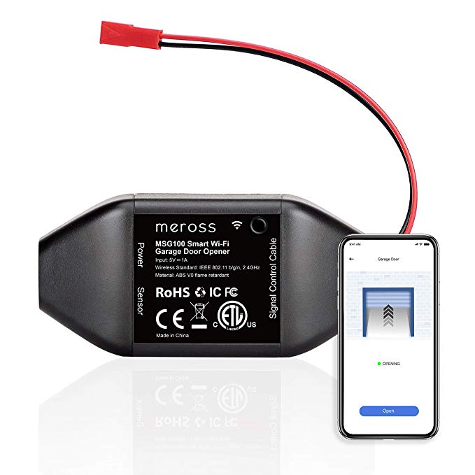 meross Smart Garage Door Opener Remote, APP Control, Compatible with Alexa, Google Assistant and IFTTT, No Hub Needed - Black