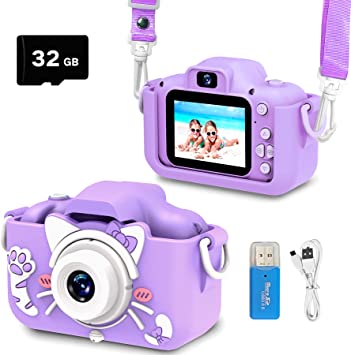 goopow Kids Camera Toys for 3-8 Years Old Boys and Girl, Kids Digital Video Camera for Children with Shockproof Soft Cover, Best Christmas Birthday Gifts for Boys Girls - 32GB SD Card Included