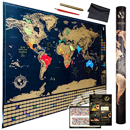 The Ultimate Scratch Off World Map With Flags And Glossy Finish   Premium Tools Set / Top Quality World Scratch Off Map Based On Classic Scratch Map Upgraded to Perfect Scratch-Off World Map Poster